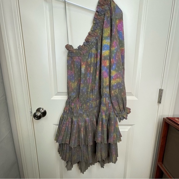 Anthropologie Current Air Metallic One Sleeve Dress Sz L - Picture 5 of 16